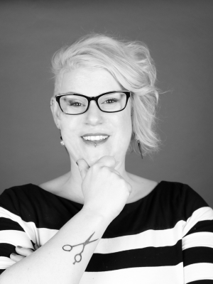 black and white image of CPTC cosmetology instructor Melissa McMahill
