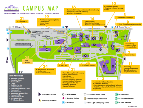 A map of CPTC Lakewood Campus with program indicators