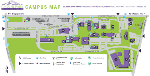 Clover Park Technical College Lakewood Campus map thumbnail call 253-589-5800 for directions to 4500 Steilacoom Blvd SW, Lakewood, WA 98499