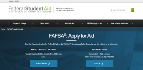 FAFSA landing page