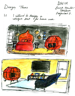 a sketch of a soft red chair