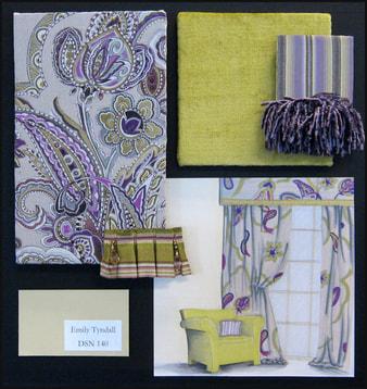 collage of textiles mainly yellow and purple