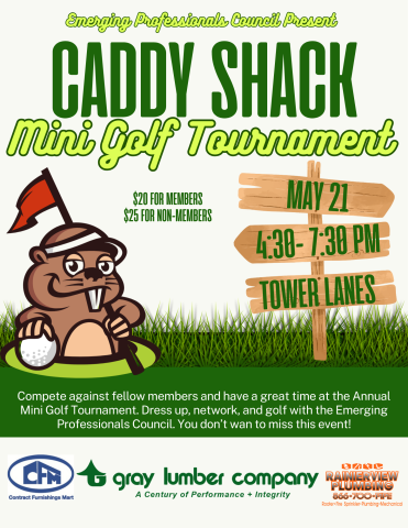 Informational marketing flyer for mini golf tournament event.
